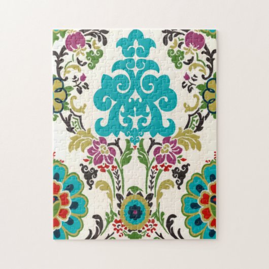 Damask Floral Pattern Plum Turquoise Legpuzzel (Verticaal)