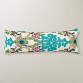 Damask Floral Pattern Plum Turquoise Lichaamskussen (Achterkant)