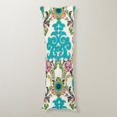 Damask Floral Pattern Plum Turquoise Lichaamskussen (Voorkant Verticaal)