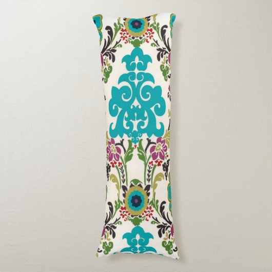 Damask Floral Pattern Plum Turquoise Lichaamskussen (Voorkant Verticaal)