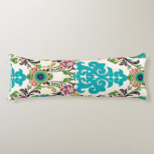 Damask Floral Pattern Plum Turquoise Lichaamskussen (Voorkant)