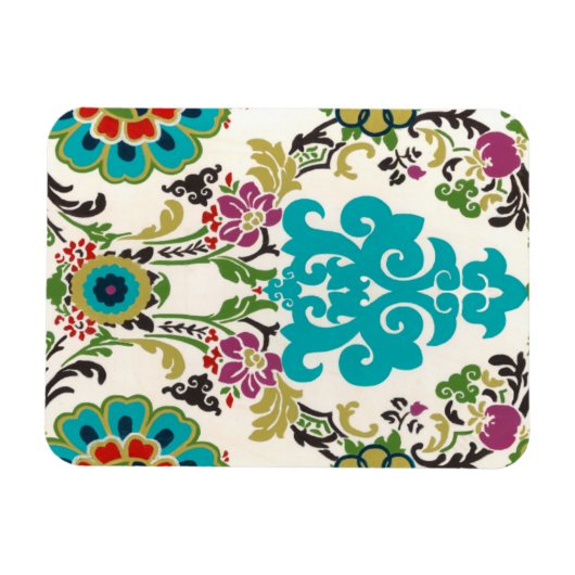 Damask Floral Pattern Plum Turquoise Magneet (Horizontaal)