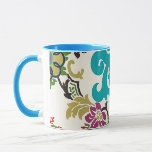 Damask Floral Pattern Plum Turquoise Mok (Links)