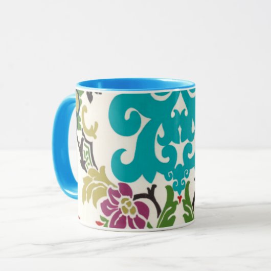 Damask Floral Pattern Plum Turquoise Mok (Voorkant links)