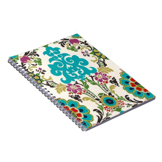 Damask Floral Pattern Plum Turquoise Notitieboek (Rechterzijde)