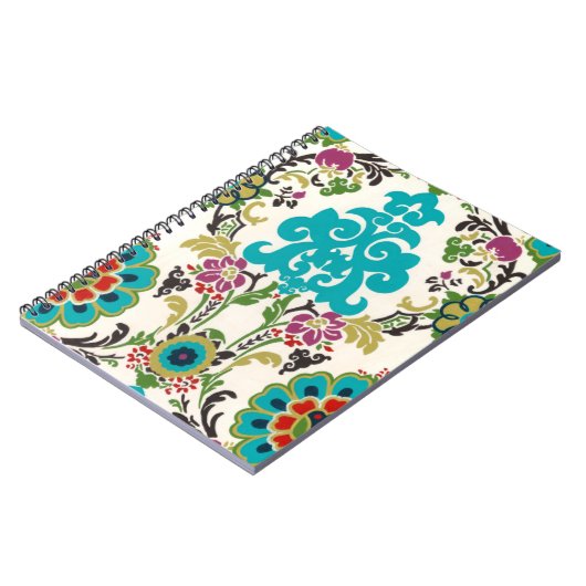 Damask Floral Pattern Plum Turquoise Notitieboek (Linkerzijde)