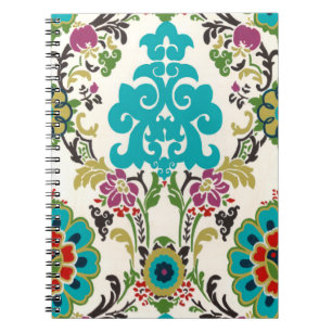 Damask Floral Pattern Plum Turquoise Notitieboek