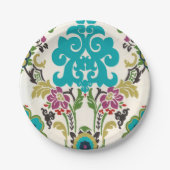 Damask Floral Pattern Plum Turquoise Papieren Bordje (Voorkant)