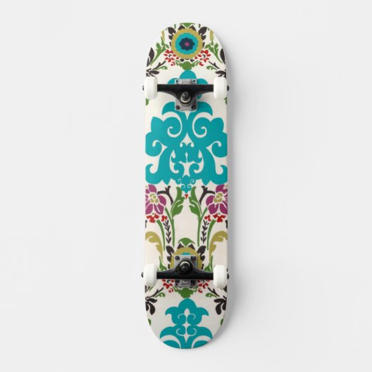Damask Floral Pattern Plum Turquoise Persoonlijk Skateboard (Voorkant)