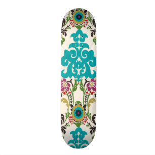 Damask Floral Pattern Plum Turquoise Persoonlijk Skateboard