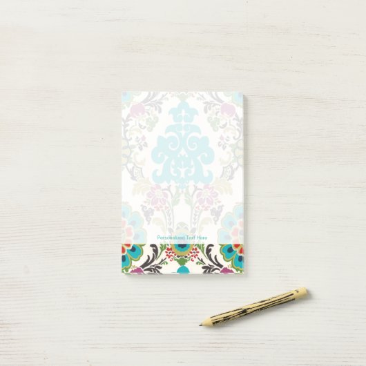 Damask Floral Pattern Plum Turquoise Post-it® Notes (Op bureau)