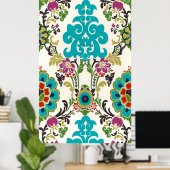 Damask Floral Pattern Plum Turquoise Poster (Thuiskantoor)