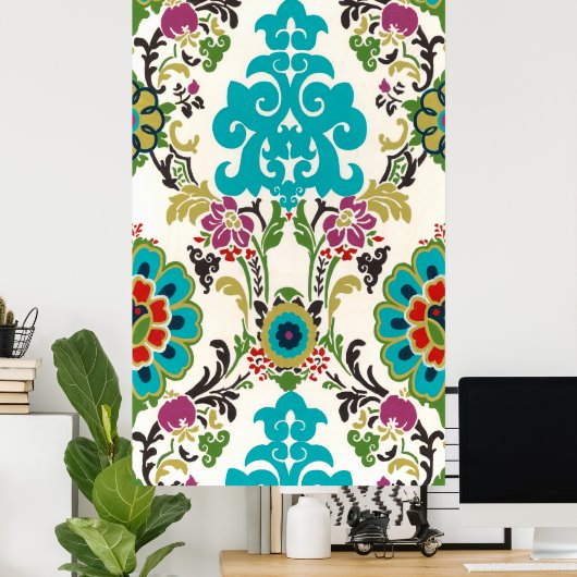 Damask Floral Pattern Plum Turquoise Poster (Thuiskantoor)