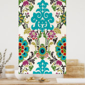 Damask Floral Pattern Plum Turquoise Poster (Keuken)