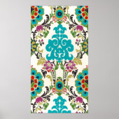 Damask Floral Pattern Plum Turquoise Poster (Voorkant)