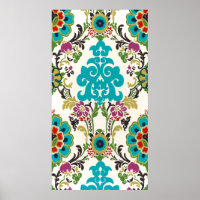 Damask Floral Pattern Plum Turquoise