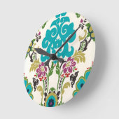 Damask Floral Pattern Plum Turquoise Ronde Klok (Hoek)