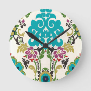 Damask Floral Pattern Plum Turquoise Ronde Klok