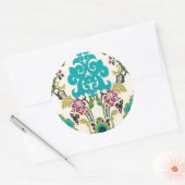 Damask Floral Pattern Plum Turquoise Ronde Sticker (Envelop)