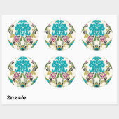 Damask Floral Pattern Plum Turquoise Ronde Sticker (Vel)