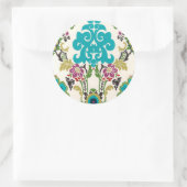 Damask Floral Pattern Plum Turquoise Ronde Sticker (Tas)