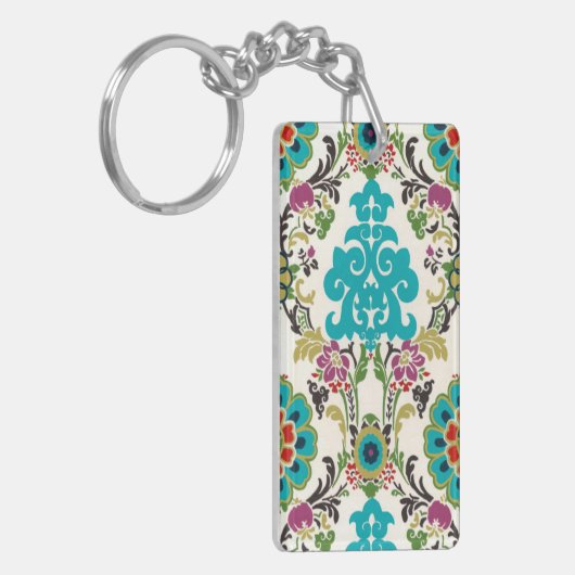 Damask Floral Pattern Plum Turquoise Sleutelhanger (Voorkant Links)