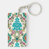 Damask Floral Pattern Plum Turquoise Sleutelhanger (achterkant)