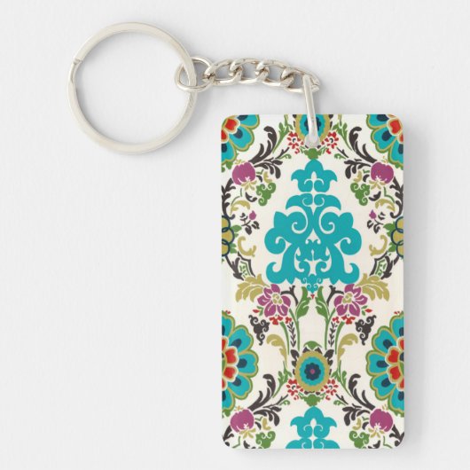 Damask Floral Pattern Plum Turquoise Sleutelhanger (Voorkant)