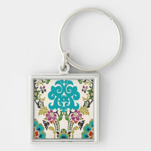 Damask Floral Pattern Plum Turquoise Sleutelhanger (Voorkant)