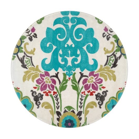 Damask Floral Pattern Plum Turquoise Snijplank (Voorkant)