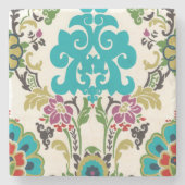 Damask Floral Pattern Plum Turquoise Stenen Onderzetter (Voorkant)