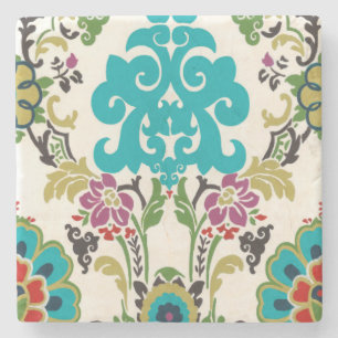 Damask Floral Pattern Plum Turquoise Stenen Onderzetter