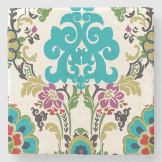 Damask Floral Pattern Plum Turquoise Stenen Onderzetter (Voorkant)