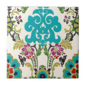 Damask Floral Pattern Plum Turquoise Tegeltje (Voorkant)