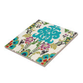 Damask Floral Pattern Plum Turquoise Tegeltje (Zijkant)