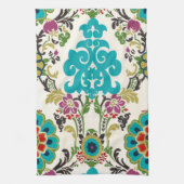 Damask Floral Pattern Plum Turquoise Theedoek (Verticaal)