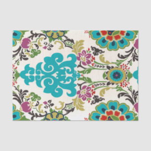 Damask Floral Pattern Plum Turquoise Tissuepapier
