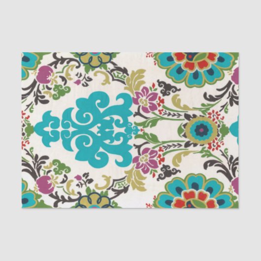 Damask Floral Pattern Plum Turquoise Tissuepapier (Voorkant)