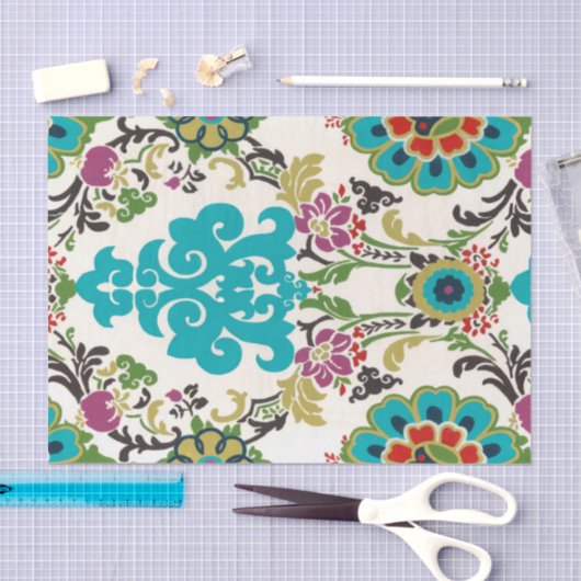 Damask Floral Pattern Plum Turquoise Tissuepapier (Craft)