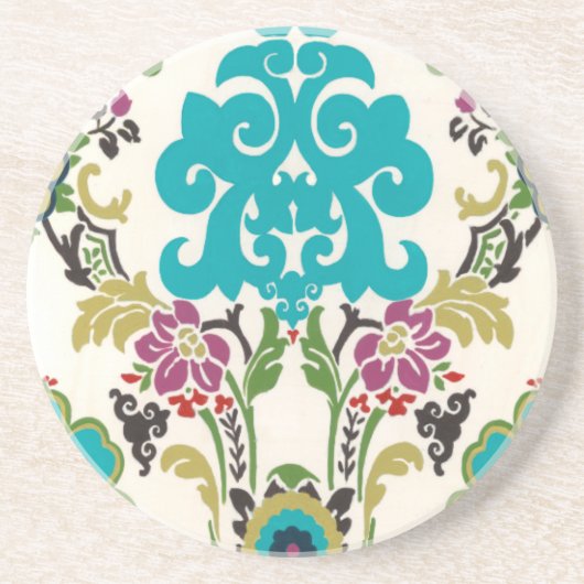 Damask Floral Pattern Plum Turquoise Zandsteen Onderzetter (Voorkant)