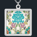 Damask Floral Pattern Plum Turquoise Zilver Vergulden Ketting<br><div class="desc">Turquoise,  plum,  groene en paarse florale patronen komen op een witte achtergrond samen om deze damesafdruk van Erica Vess van June tot leven te brengen. Werkt als geschenk voor jezelf,  een vriend of een familielid.</div>