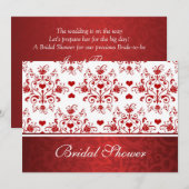 Damask floral red harten Bridal Shower Invitation Kaart (Voorkant / Achterkant)