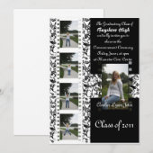 Damask florale film strip afstudeerder nodigt uit  kaart (Voorkant / Achterkant)