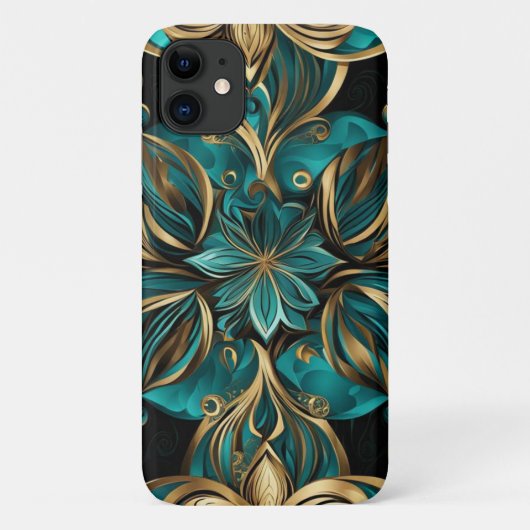 Damask Flower Gold Smaragd Zwart Case-Mate iPhone Case (Achterkant)