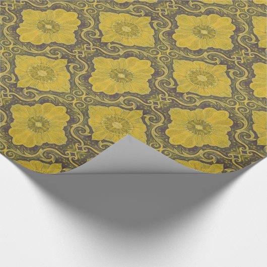 Damask Flowers  Bohemian Pattern Old Gold Cadeaupapier (Hoek)
