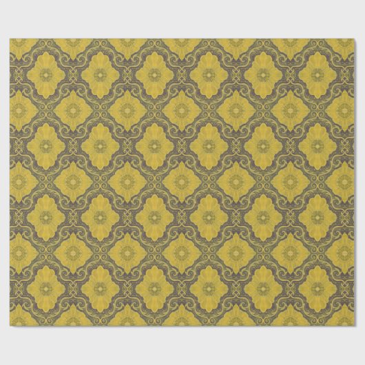 Damask Flowers  Bohemian Pattern Old Gold Cadeaupapier (Vlak)