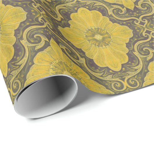 Damask Flowers  Bohemian Pattern Old Gold Cadeaupapier (Rol Hoek)