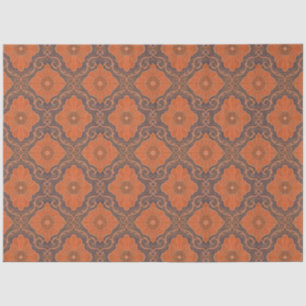 Damask Flowers Oranje Bruin Floral Pattern Tissuepapier