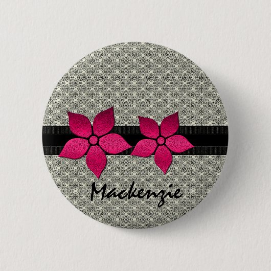 Damask Flowers Striped Border Button (Voorkant)
