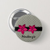 Damask Flowers Striped Border Button (Voorkant /achterkant)